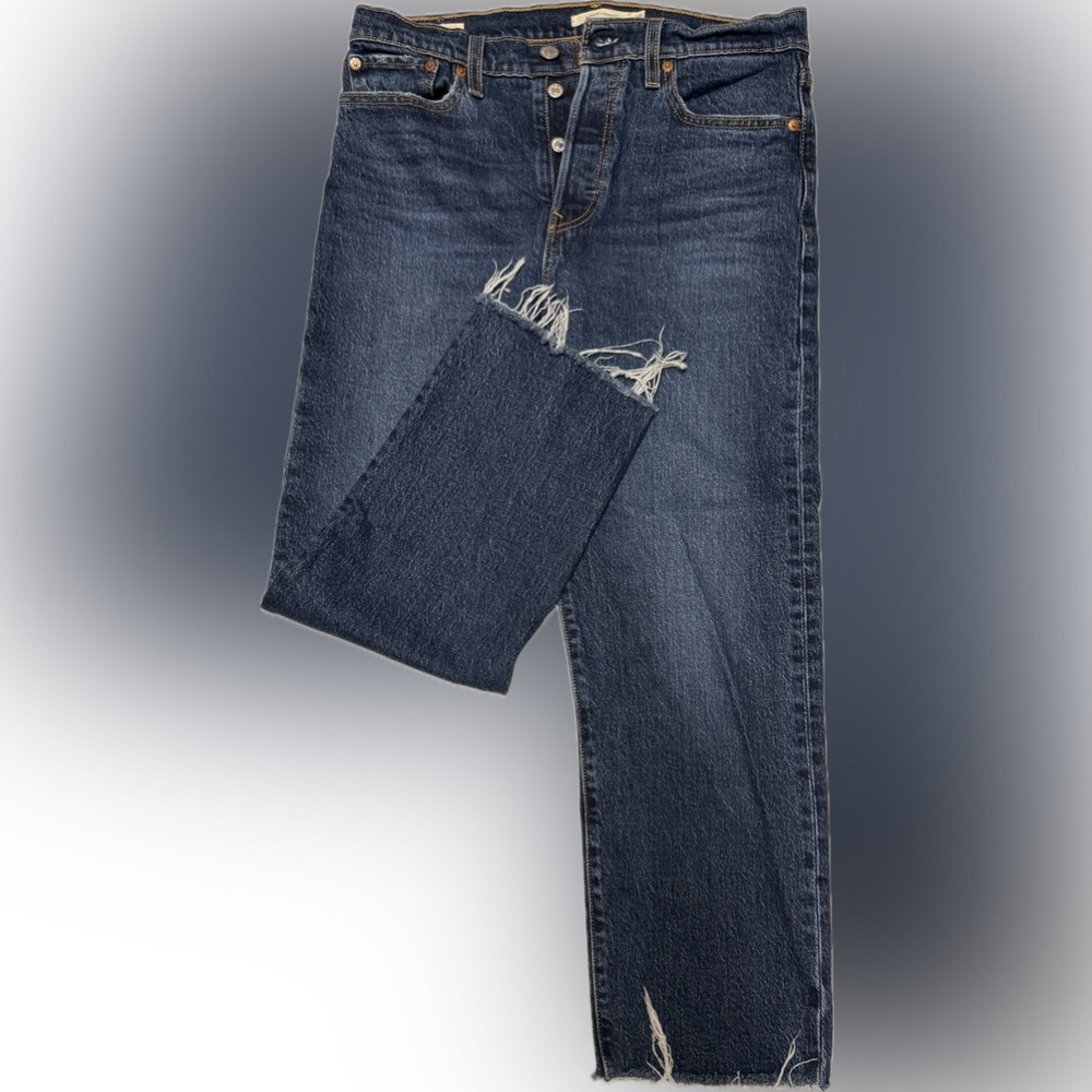 Levi's Women's Wedgie Straight Leg Distressed Jeans - Dark Blue | Sz 29